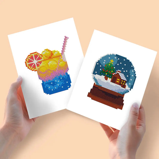 Set of 2 Cocktail and Snow Globe - Mini Diamond Painting Kits - Mini Painting