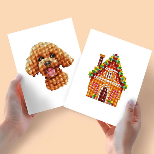 Set of 2 Dog and House - Mini Diamond Painting Kits - Mini Painting