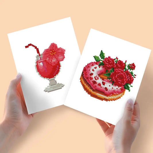 Set of 2 Drink and Donut - Mini Diamond Painting Kits - Mini Painting