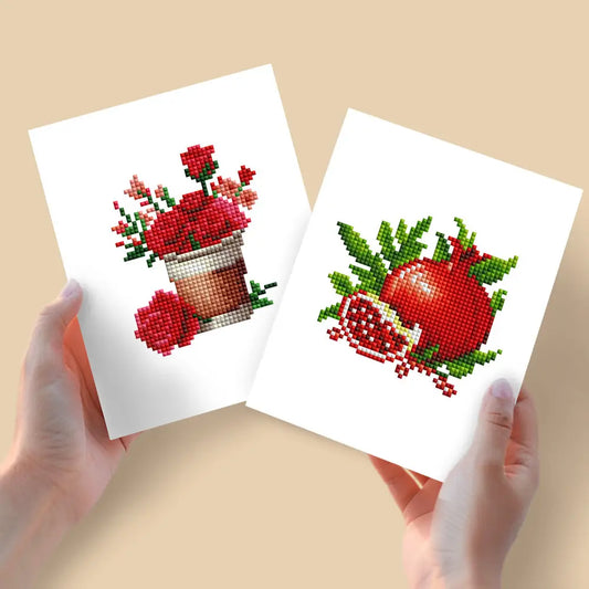 Set of 2 Flower and Fruit - Mini Diamond Painting Kits - Mini Painting