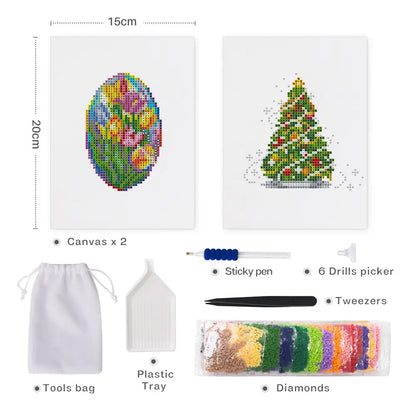 Set of 2 Flower and Tree - Mini Diamond Painting Kits - Mini Painting