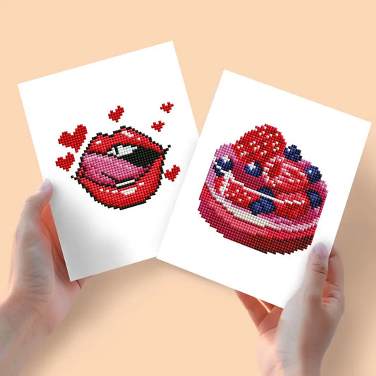 Set of 2 Kiss and Cake - Mini Diamond Painting Kits - Mini Painting