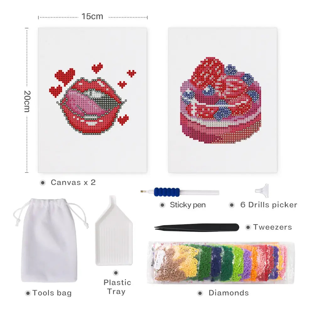Set of 2 Kiss and Cake - Mini Diamond Painting Kits - Mini Painting