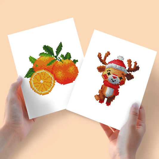Set of 2 Orange and Reindeer - Mini Diamond Painting Kits - Mini Painting