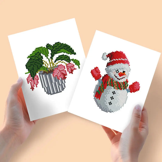 Set of 2 Plant and Snowman - Mini Diamond Painting Kits - Mini Painting