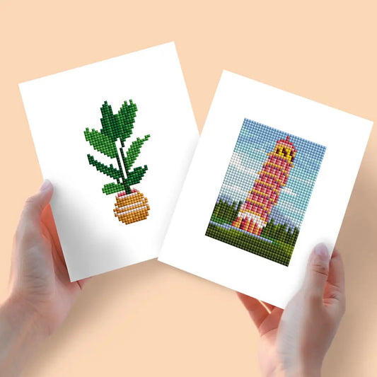 Set of 2 Plant and Tower - Mini Diamond Painting Kits - Mini Painting