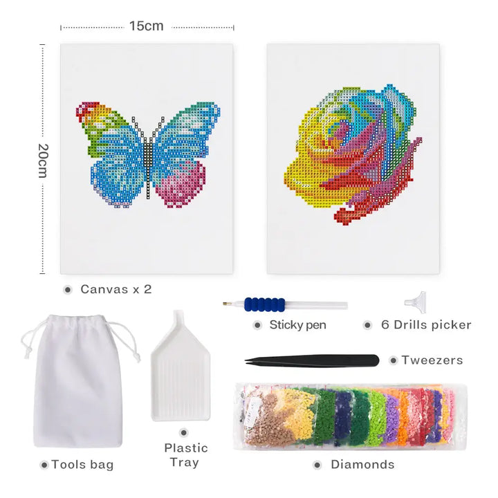 Set of 2 Rose and Butterfly - Mini Diamond Painting Kits - Mini Painting