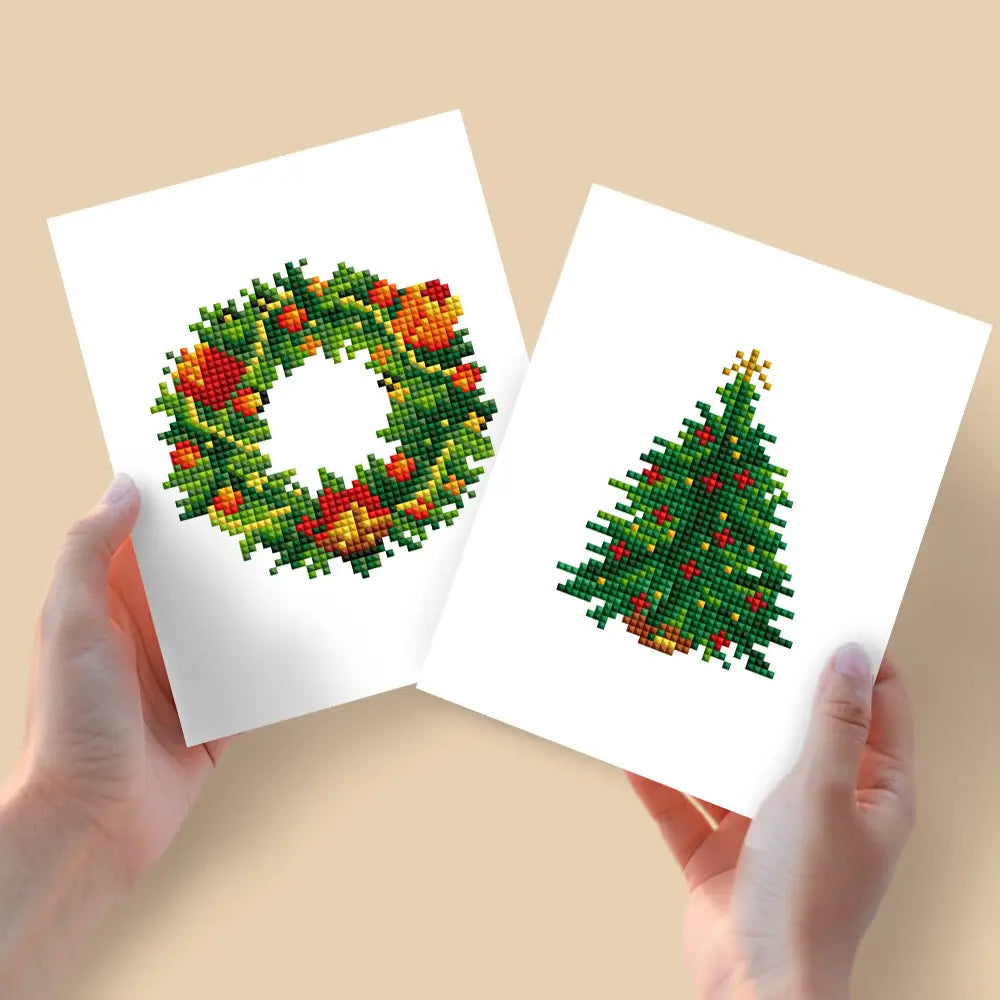 Set of 2 Wreath and Tree - Mini Diamond Painting Kits - Mini Painting