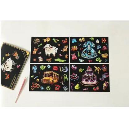 Set of 4 Assorted Scratch Postcards - Scratch Painting