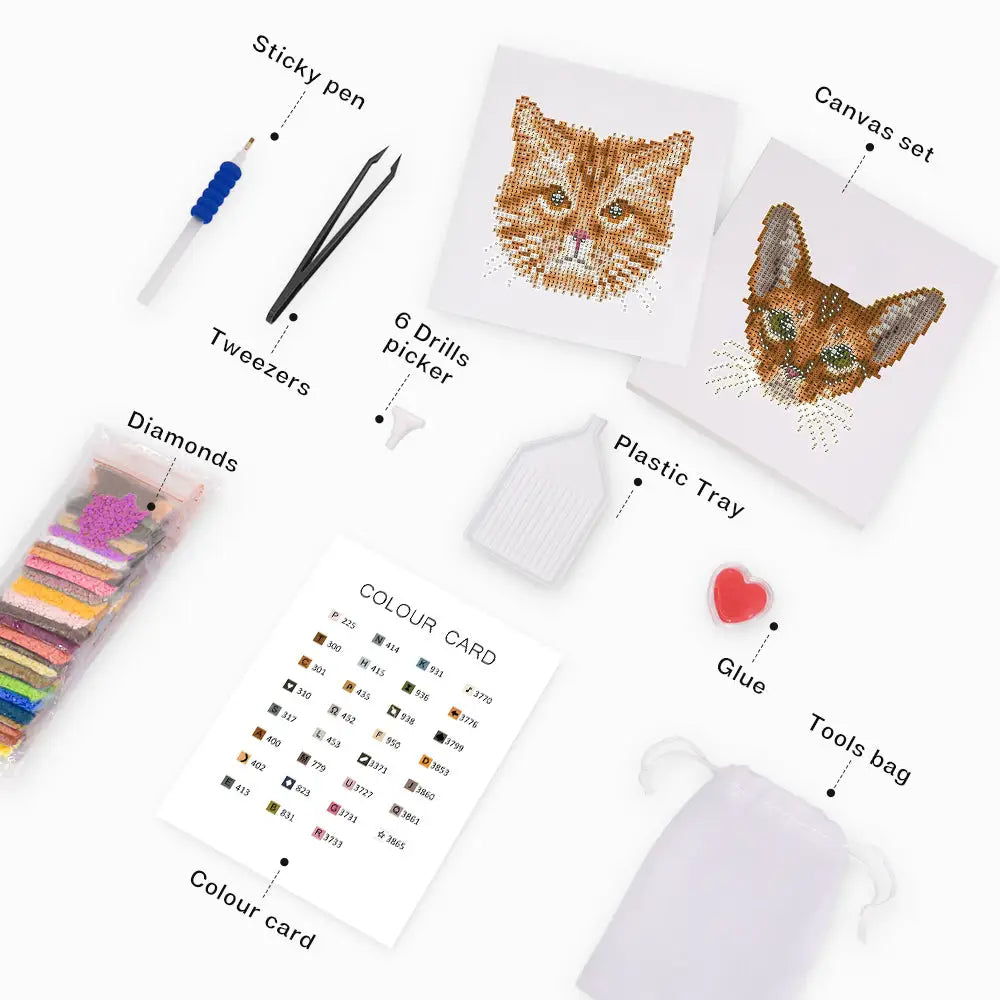 Set of 4 Cats - Mini Diamond Painting Kits - Mini Painting