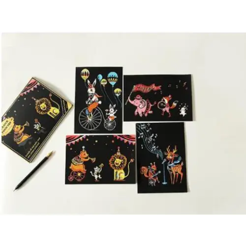 Set of 4 Circus Scratch Postcards - Scratch Painting