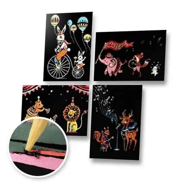 Set of 4 Circus Scratch Postcards - Scratch Painting