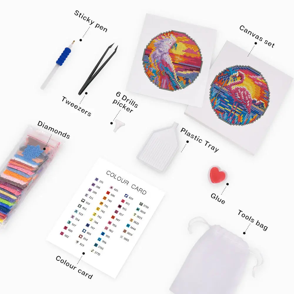 Set of 4 Colorful Animals - Mini Diamond Painting Kits - Mini Painting