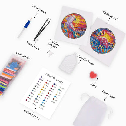 Set of 4 Colorful Animals - Mini Diamond Painting Kits - Mini Painting