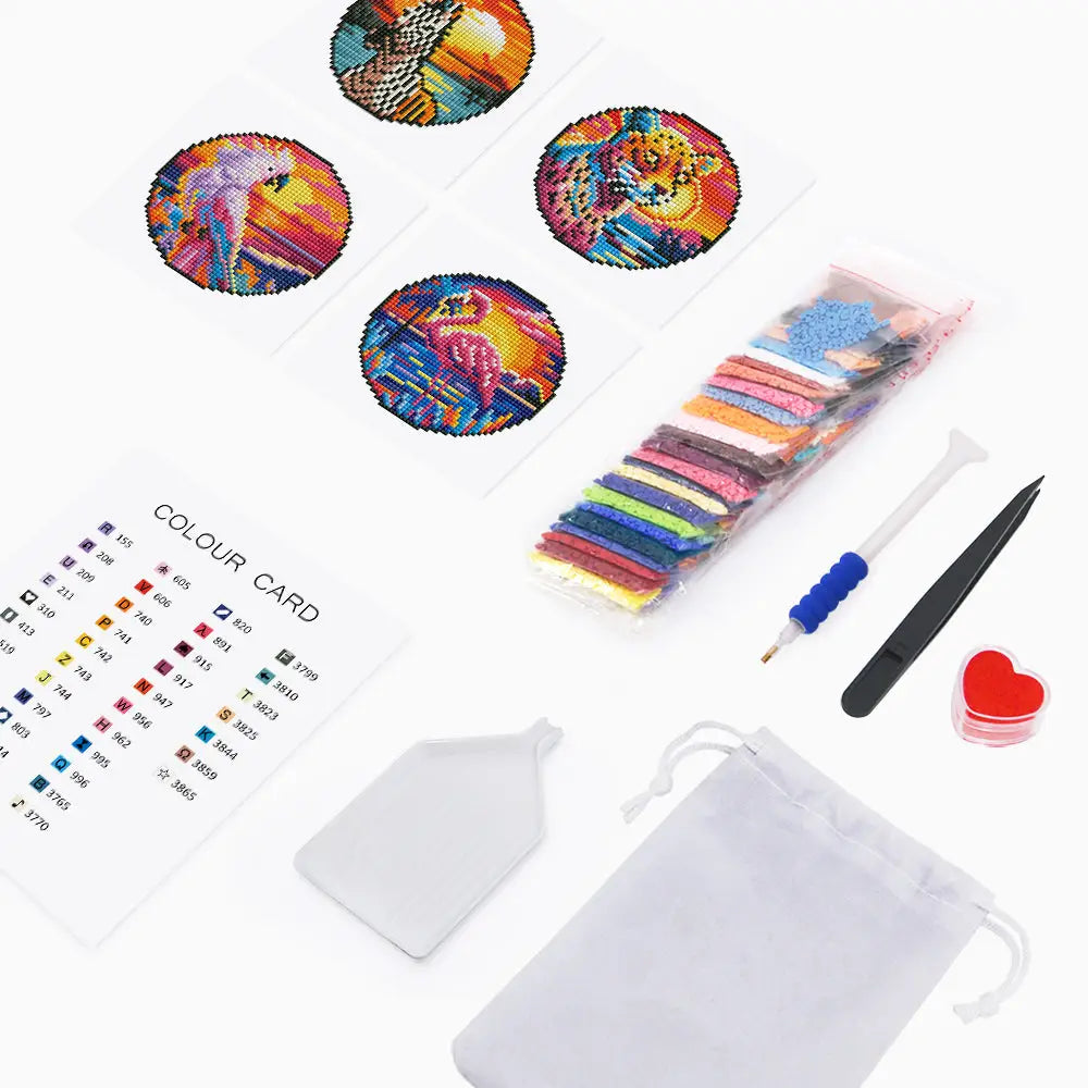 Set of 4 Colorful Animals - Mini Diamond Painting Kits - Mini Painting