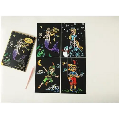Set of 4 Fairytale Scratch Postcards - Scratch Painting