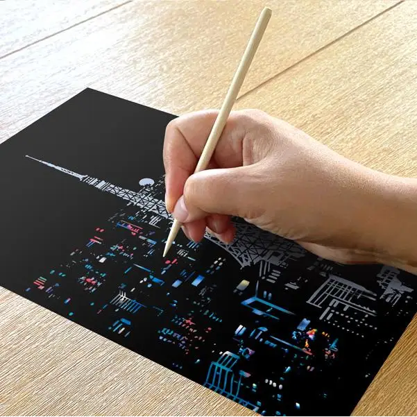 Set of 4 Skyline Cityscapes Scratch Postcards - Scratch Painting