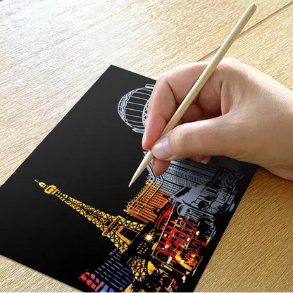 Set of 4 Skyline Cityscapes Scratch Postcards - Scratch Painting