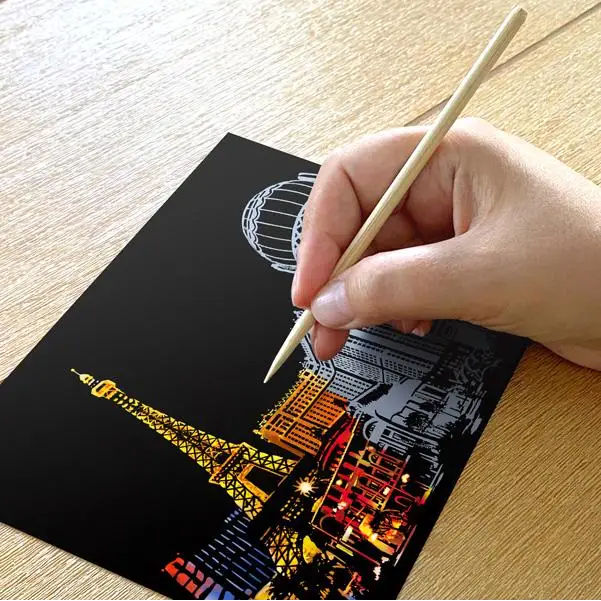 Set of 4 Skyline Cityscapes Scratch Postcards - Scratch Painting