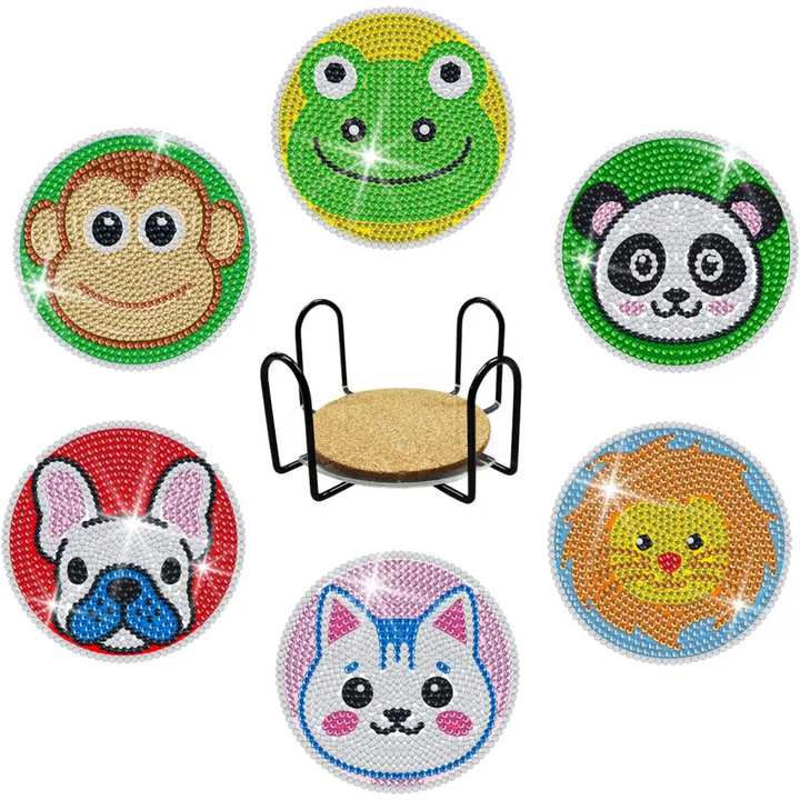 Set of 6 Animal Headshots - Diamond Painting Coaster - Coasters