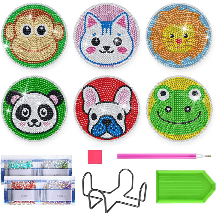 Set of 6 Animal Headshots - Diamond Painting Coaster - Coasters