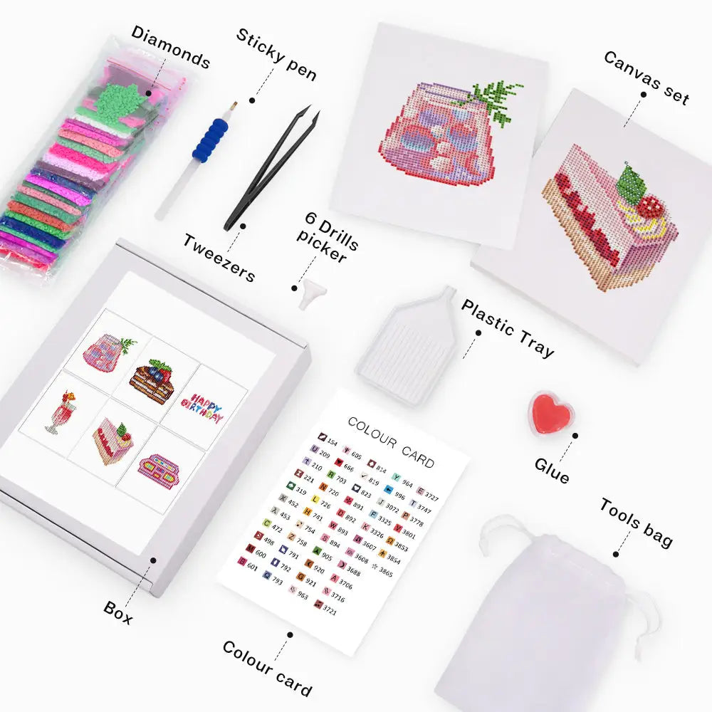 Set of 6 Birthday - Mini Diamond Painting Kits - Mini Painting