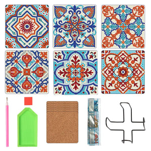 Set of 6 Blue and Orange - Diamond Painting Coaster - Coasters