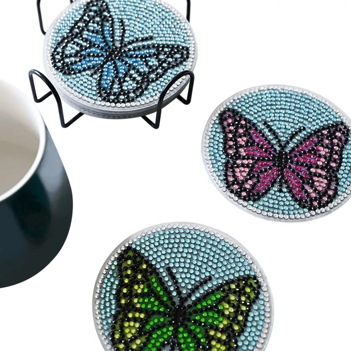 Set of 6 Blue Butterflies - Diamond Painting Coaster - Coasters