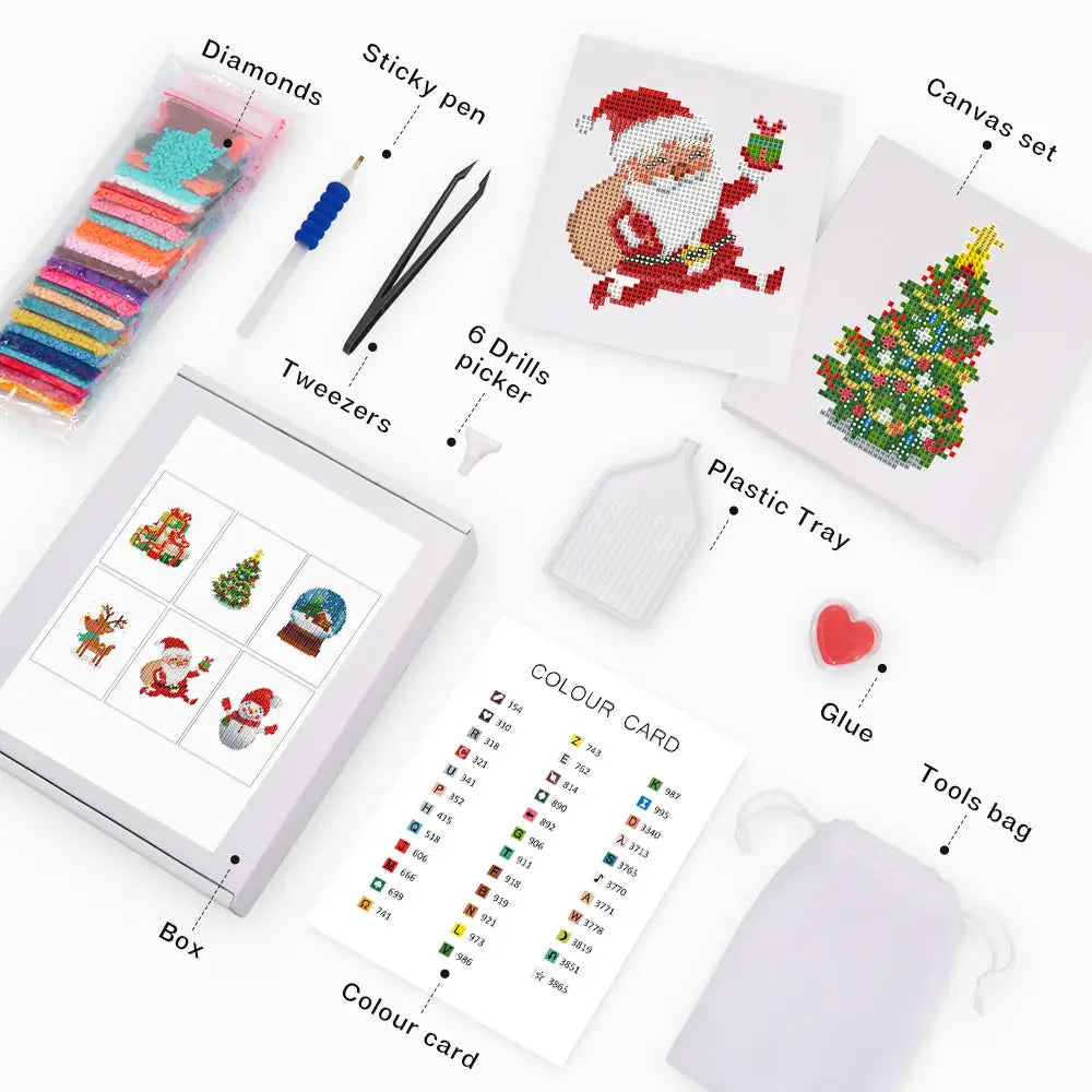 Set of 6 Christmas Characters - Mini Diamond Painting Kits - Mini Painting