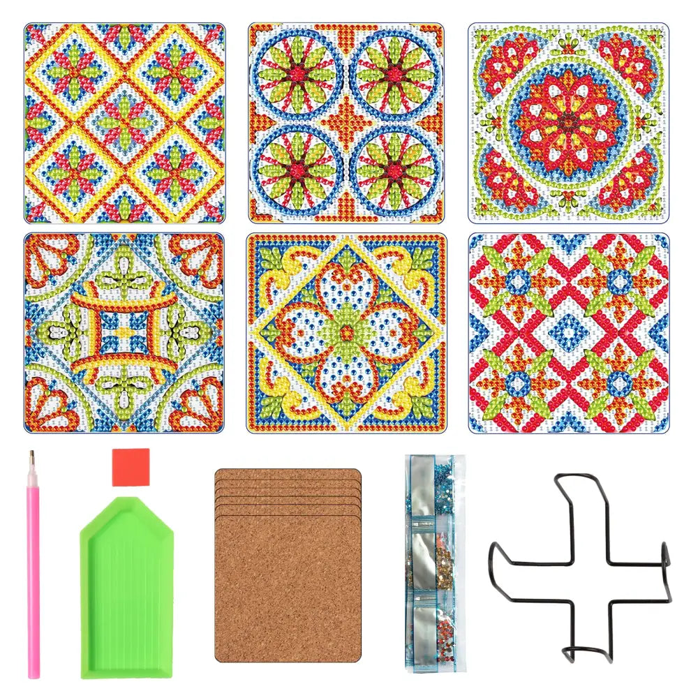 Set of 6 Circles and Triangles - Diamond Painting Coaster - Coasters