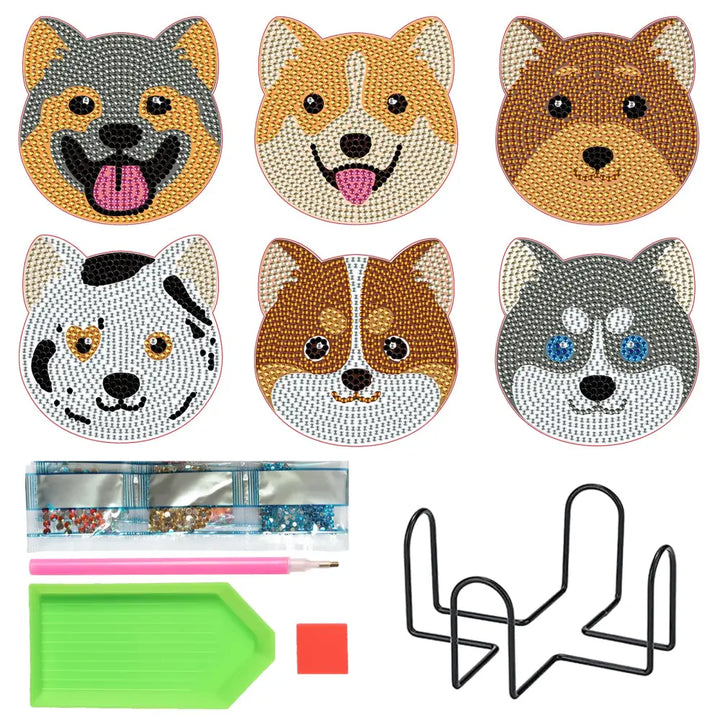 Set of 6 Dogs - Diamond Painting Coaster - Coasters
