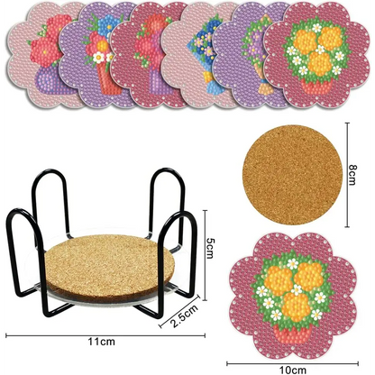 Set of 6 Flowers - Diamond Painting Coaster - Coasters