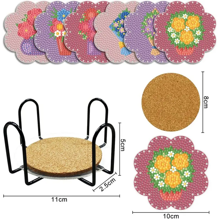 Set of 6 Flowers - Diamond Painting Coaster - Coasters
