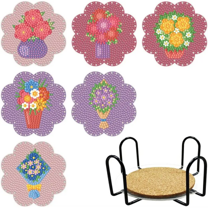 Set of 6 Flowers - Diamond Painting Coaster - Coasters