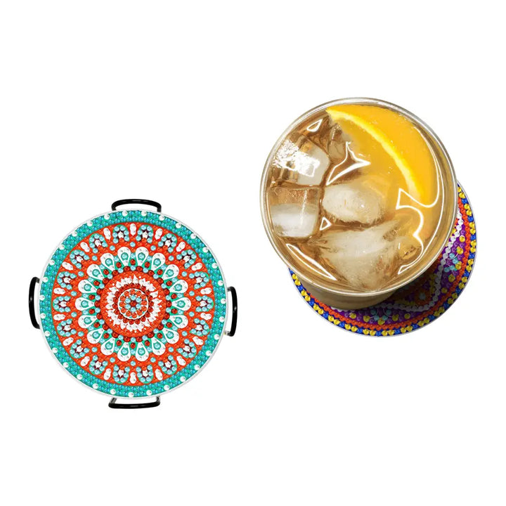 Set of 6 Round Mandalas - Diamond Painting Coaster - Coasters