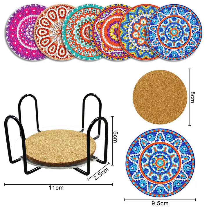 Set of 6 Round Mandalas - Diamond Painting Coaster - Coasters
