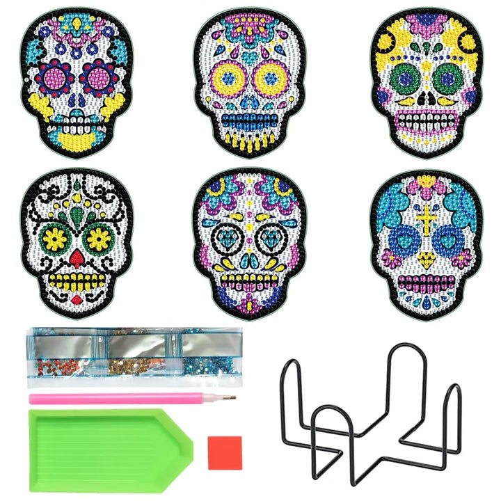 Set of 6 Skulls - Diamond Painting Coaster - Coasters