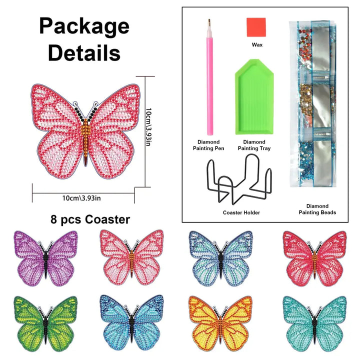 Set of 8 Butterflies - Diamond Painting Coaster - Coasters