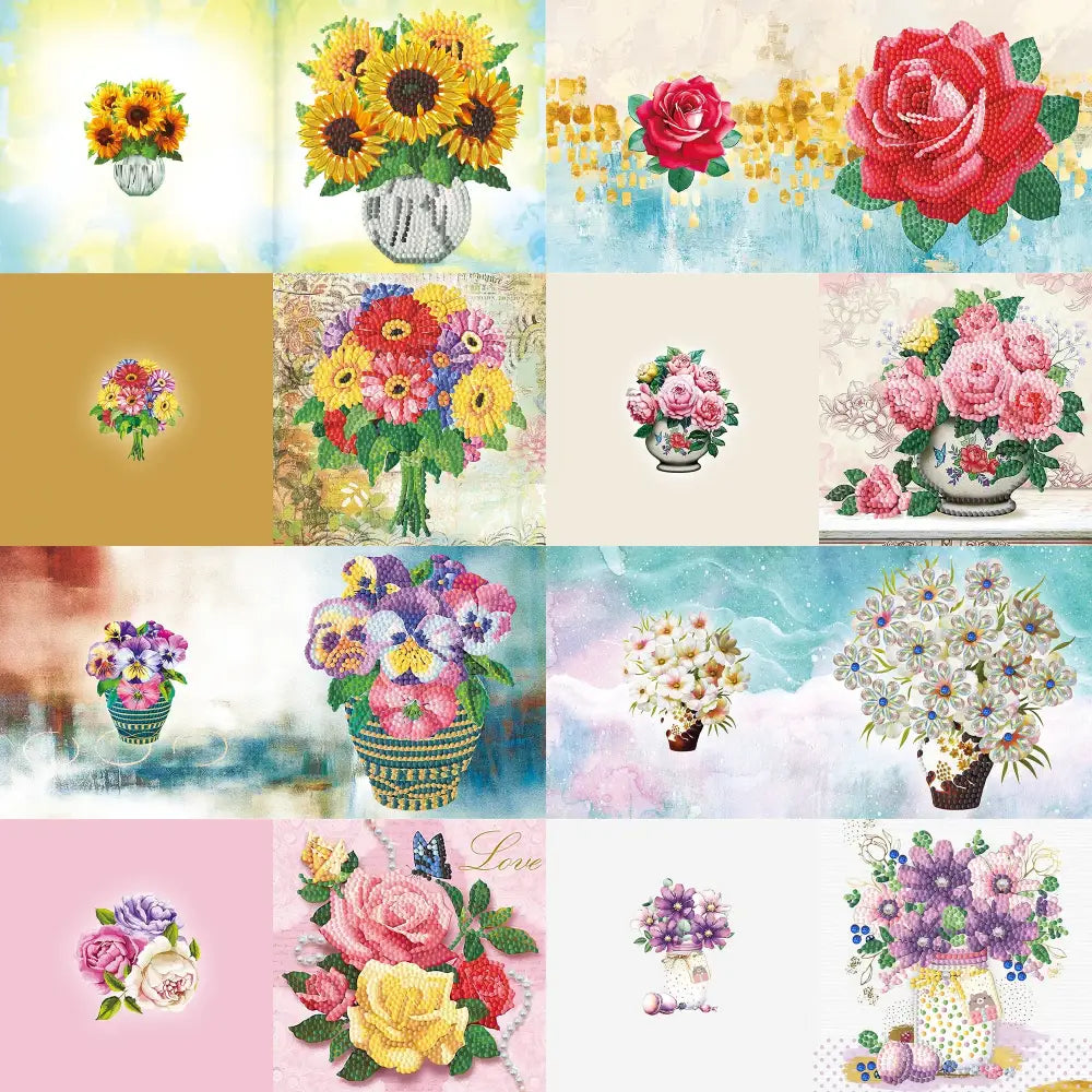 Set of 8 Flowers Greeting Cards Set B - Greeting Card