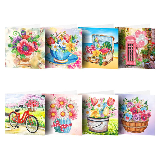 Set of 8 Flowers Greeting Cards Set C - Greeting Card