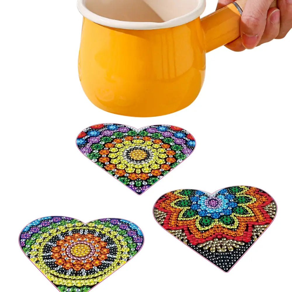 Set of 8 Heart Mandala - Diamond Painting Coaster - Coasters