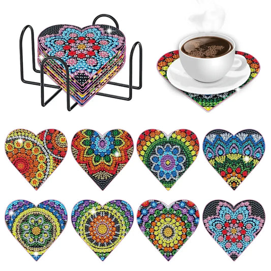 Set of 8 Heart Mandala - Diamond Painting Coaster - Coasters