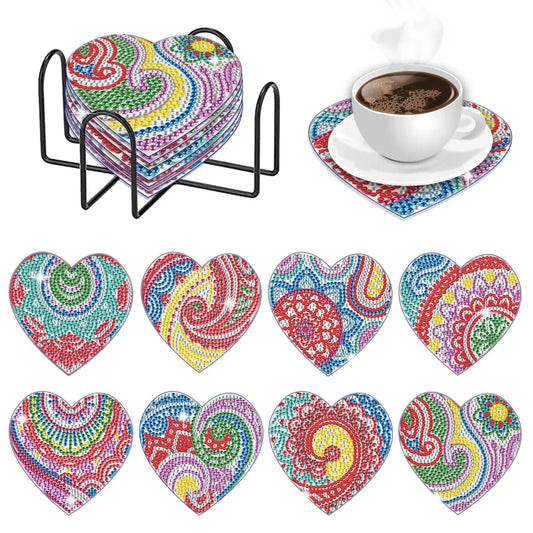 Set of 8 Hearts - Diamond Painting Coaster - Coasters