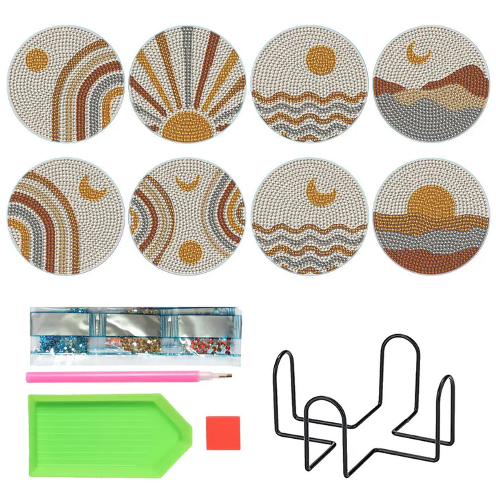 Set of 8 Sun and Moon - Diamond Painting Coaster - Coasters