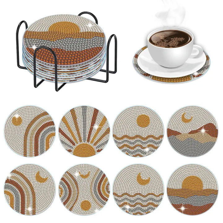 Set of 8 Sun and Moon - Diamond Painting Coaster - Coasters