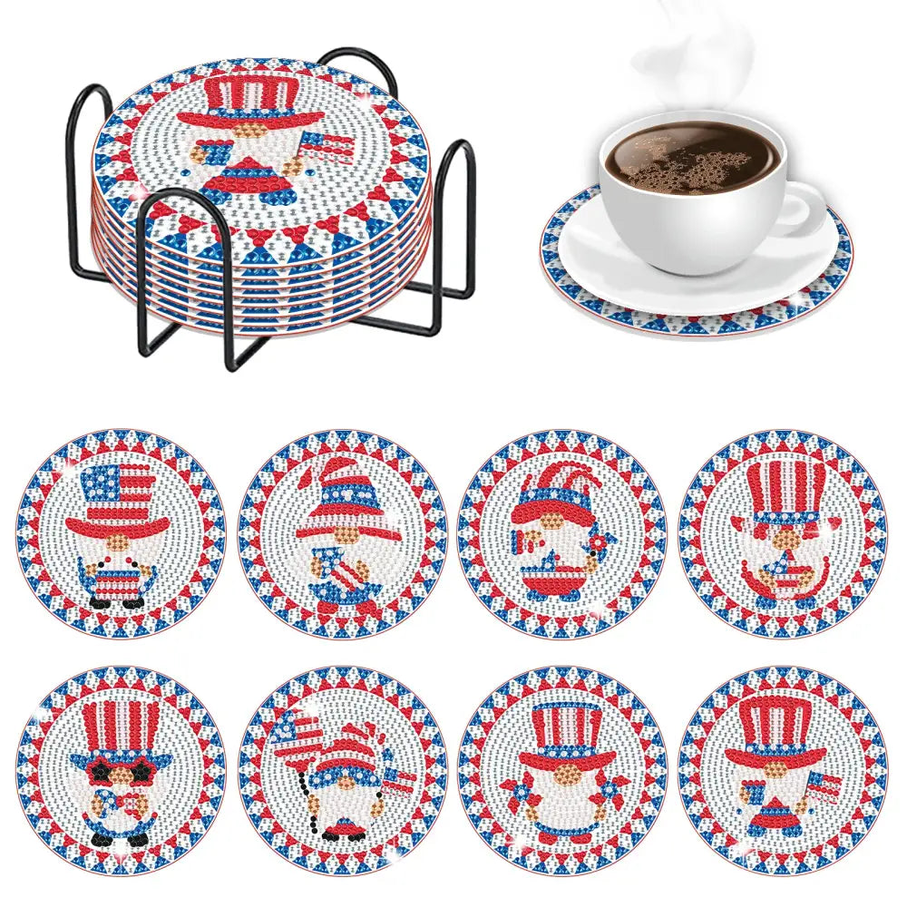 Set of 8 USA Gnomes - Diamond Painting Coaster - Coasters