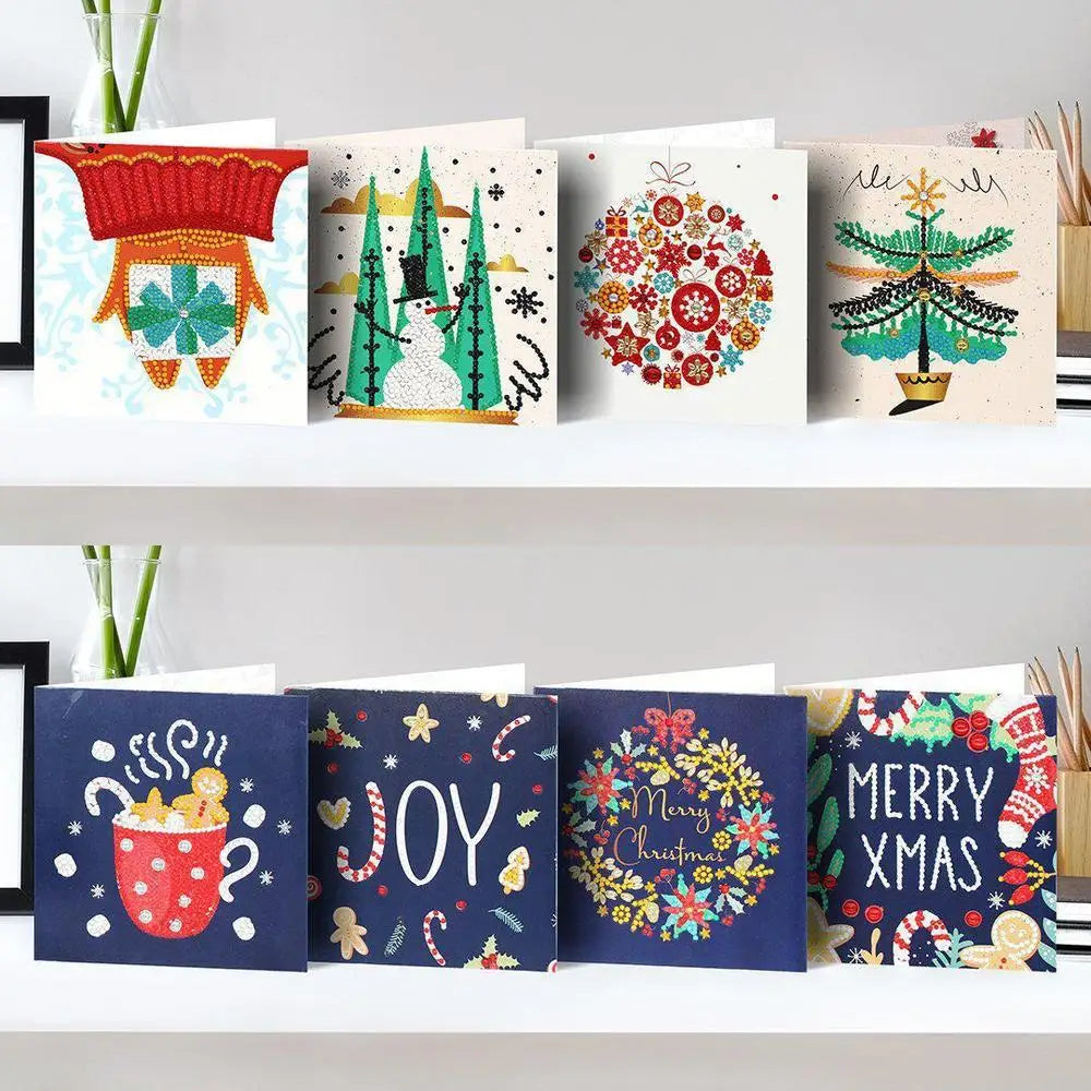 Set of 8 White and Blue Christmas Cards - Greeting Card