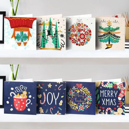 Set of 8 White and Blue Christmas Cards - Greeting Card