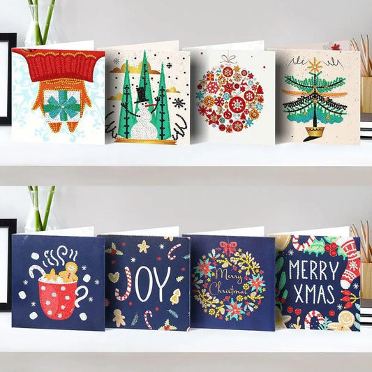 Set of 8 White and Blue Christmas Cards - Greeting Card