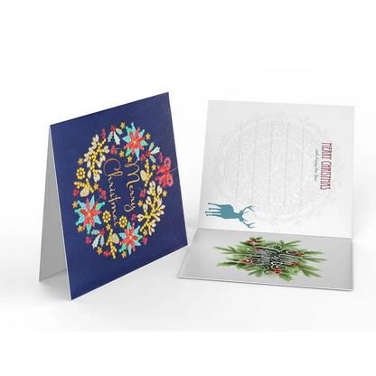 Set of 8 White and Blue Christmas Cards - Greeting Card
